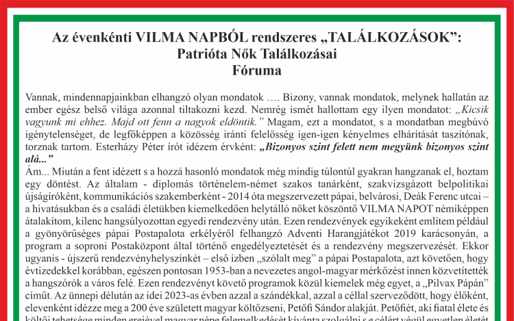 Évenkénti Vilma napból rendszeres találkozások